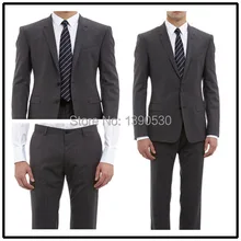 Новые модные изготовление под заказ одноцветное темно-серый Нотч Двойной Vent две кнопки комплект из двух предметов итальянские мужские костюмы