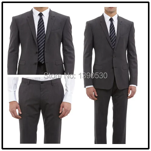 

Fashion New custom made solid dark grey notch lapel double vent two buttons two piece italian men suits!!