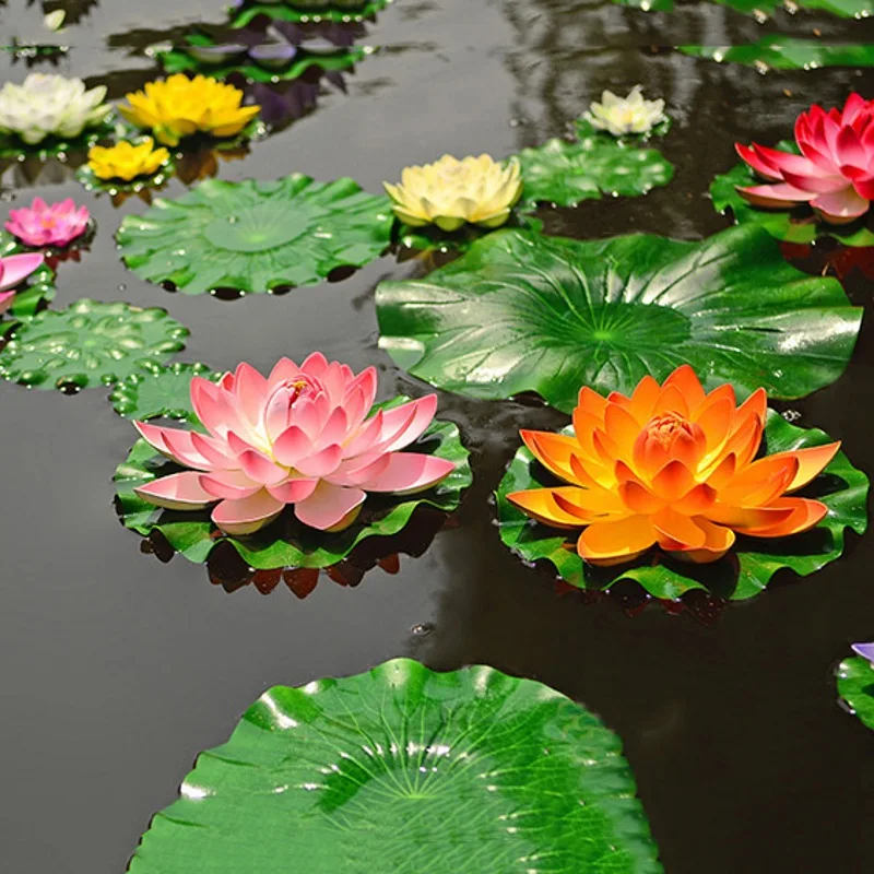 18cm Artificial Lotus Floating Water Lily Flowers Plants Home Decors Pond PVCA
