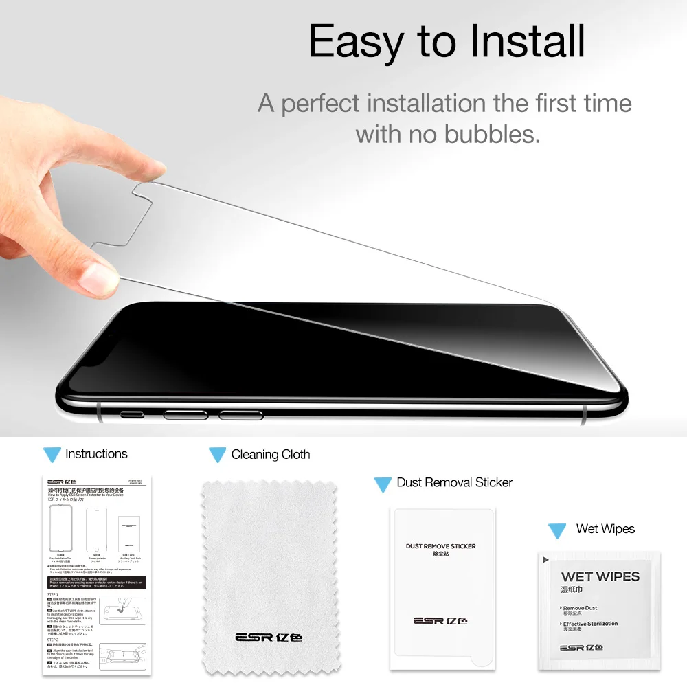 3 шт./лот ESR Защита экрана для iPhone X закаленное стекло 5X более прочная защитная пленка для iPhone 6 6S 7 8 Plus стекло+ аппликатор