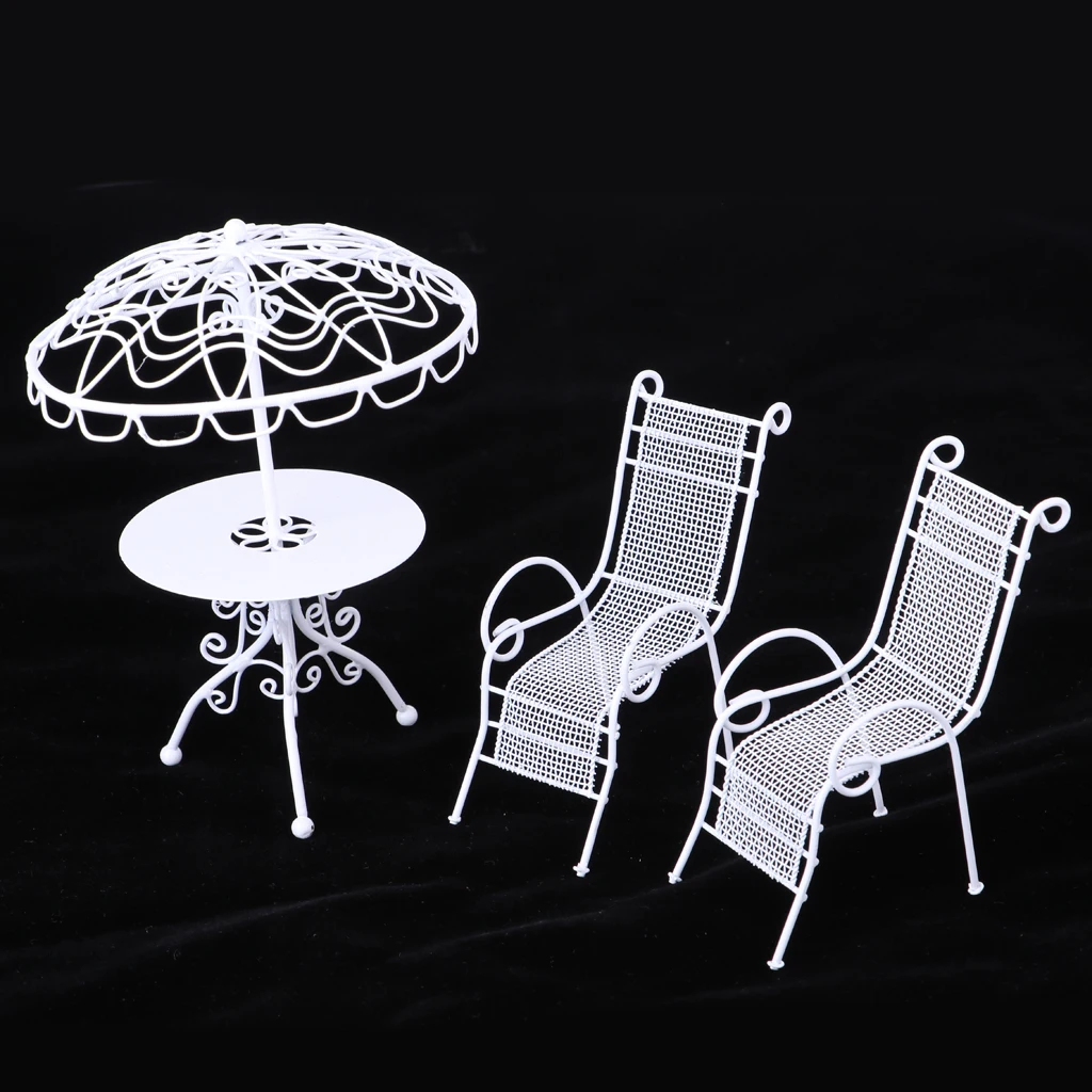 1:12 куклы миниатюрный дом мебель из металла кровать стол стулья аксессуары - Цвет: White