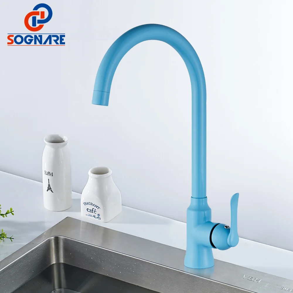 SOGNARE Kitchen Faucet Brass Blue Color Faucets Kitchen Mixer Water Tap