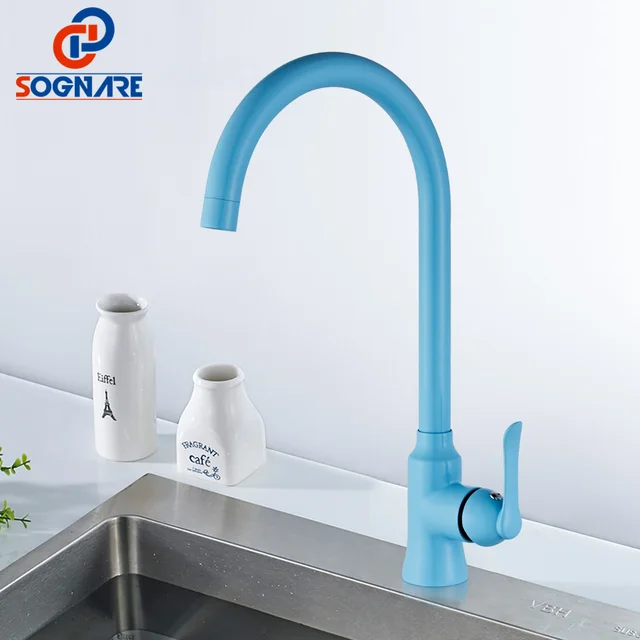 Best Quality SOGNARE Kitchen Faucet Brass Blue Color Faucets Kitchen Mixer Water Tap Hot Cold Water Kitchen Sink Faucet Free to Rotate Taps