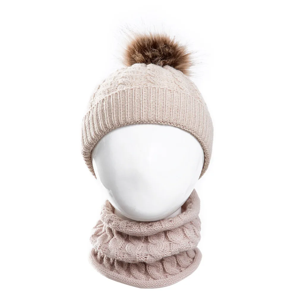 Модный комплект из 2 предметов для маленьких девочек и мальчиков, однотонная зимняя теплая вязаная шапочка+ шарф, теплый комплект, простой дизайн, Прямая поставка