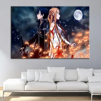 

Home Decoration Poster Wall Art Sword Art Online Canvas Prints Painting Animation Role Picture For Living Room Modular Framework