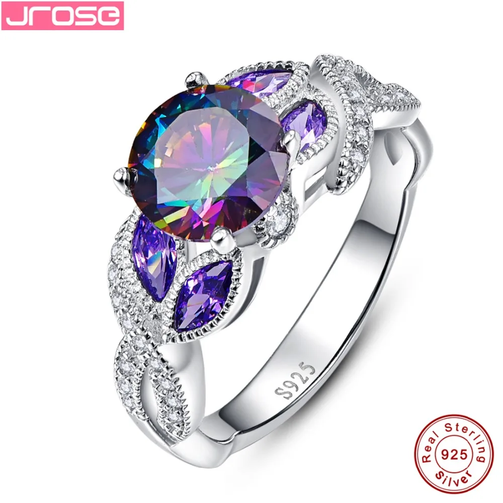 Jrose мистическое Радужное кольцо из 100% стерлингового серебра 925 пробы обручальные