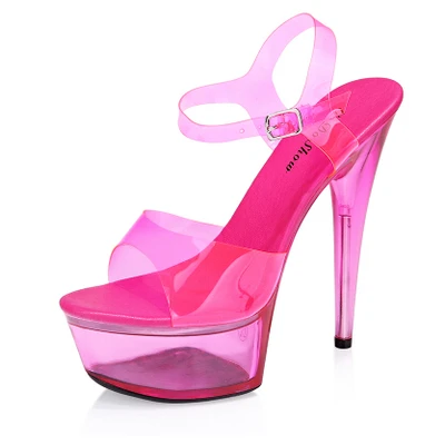 Босоножки на платформе 15 см для стриптиза на высоком каблуке прозрачная обувь женская летняя Прозрачная женская обувь для вечеринок Fenty красивые сандалии большой размер - Цвет: Rose 15cm Heel