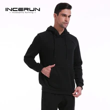 INCERUN Autumn Winter Men’s Fleece Lined Hoodies Hooded Sweats Pullover Jumper Men Sportswear Sporting Male Tracksuit Sweatshirt
