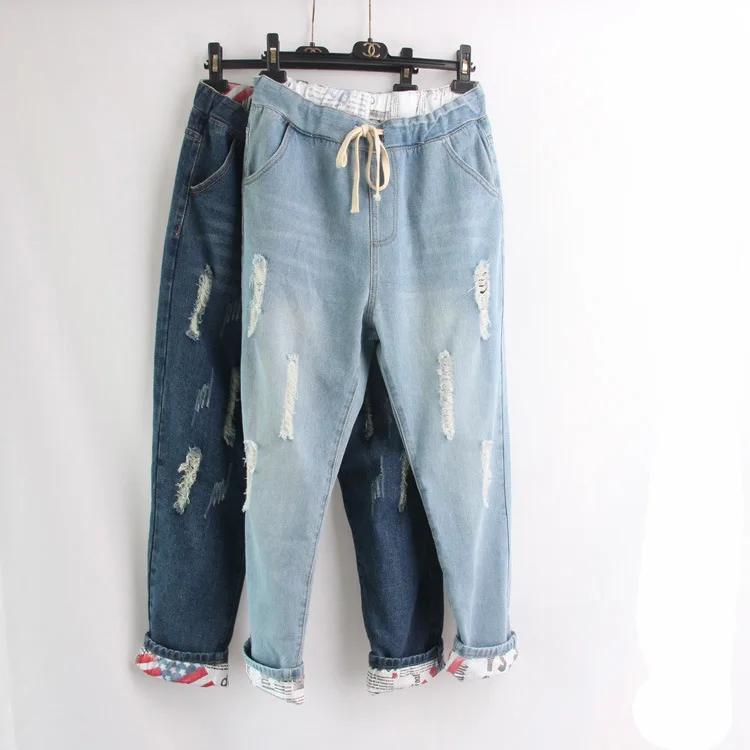 2004 Весна размера плюс 5XL 6XL гарем джинсы женские винтажные свободные бойфренды рваные джинсы для женщин с эластичной талией отбеленные