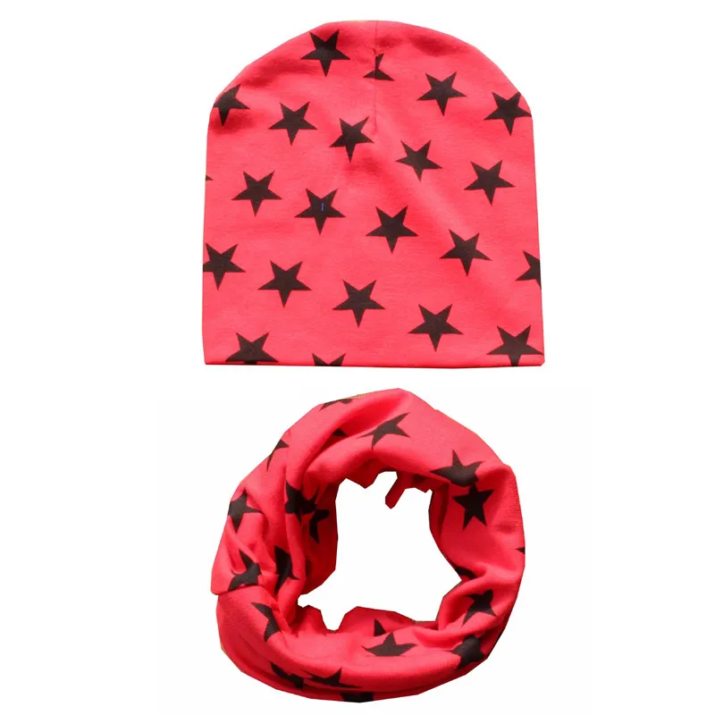 red star Осенне-зимний детский комплект с шапочкой для мальчиков и девочек, весенний теплый шейный платок, детские вязаные шапки, комплекты из хлопка, детская шапка, шарф, комплекты из 2 предметов - Цвет: red star