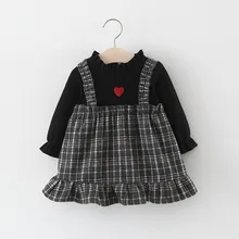 Модное клетчатое платье для девочек новое платье на весну и осень корейское платье с длинными рукавами