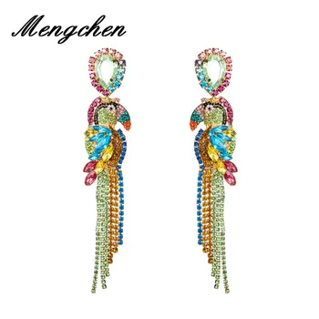 

New Design Shiny Rhinestone Parrot Long Chain Dangle Earrings for Women Multicolored Animal Dangle Statement Earring