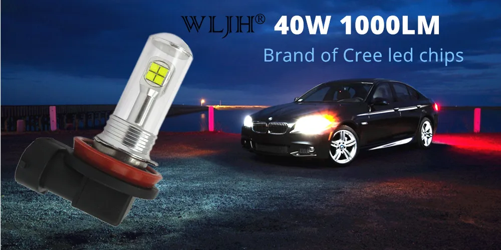 WLJH 2x автомобиль светодиодный T10 H7 H8 H9 H11 9006 881 светодиодный 80 Вт 2000LM светильник автоматической парковки вождения Габаритные огни DRL Противотуманные лампы