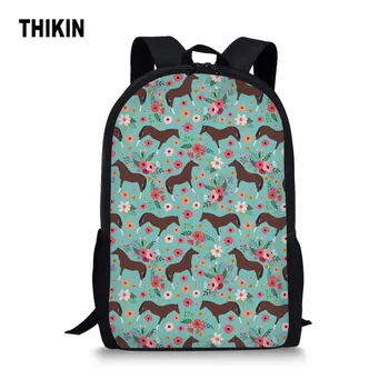 

THIKIN Floral English Thoroughbred Horse Style Print School Bag for Girl Boys High School Backpack Custom Kids Book Bags Mochila