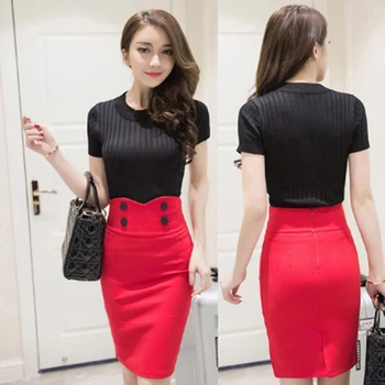 

2018 Women Skirt Autumn Solid Double Breasted Work Wear Pencil Bodycon Skirt Autumn Winter Bodycon Femininas
