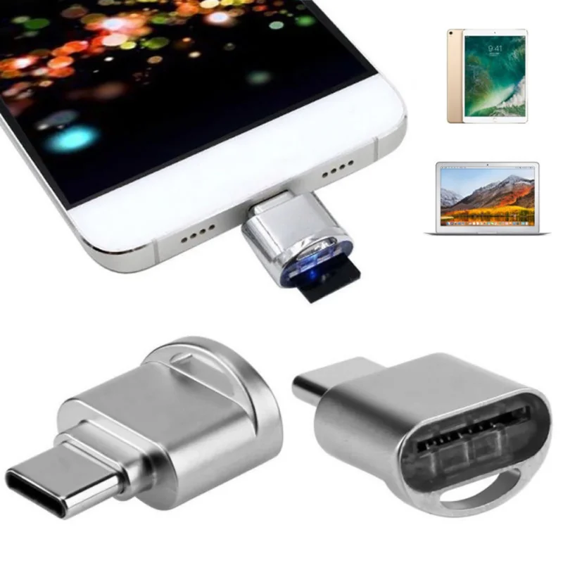 Алюминий USB 3,1 Тип-C Micro SD TF карты памяти считыватель карт OTG адаптер для samsung Xiaomi HuaWei Macbook с висящей пряжкой