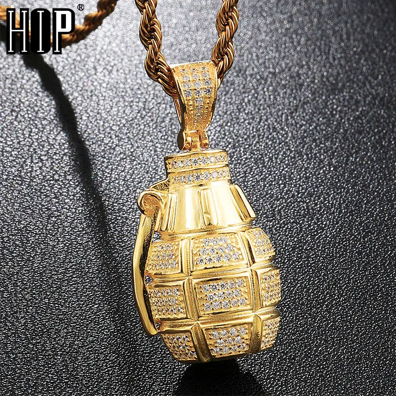 Хип хоп ледяной Bling кубический цирконий CZ гранат бомба ожерелье и кулон для