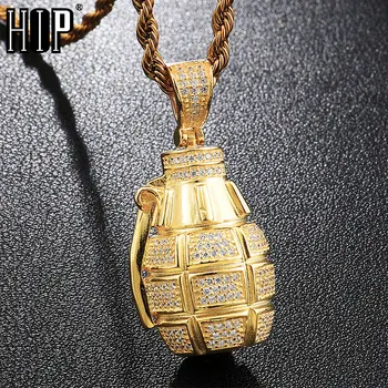 

HIP Hop Iced Out Bling Cubic Zircon CZ Grenades Bombs Necklace & Pendant for Women Men Jewelry Wholesale