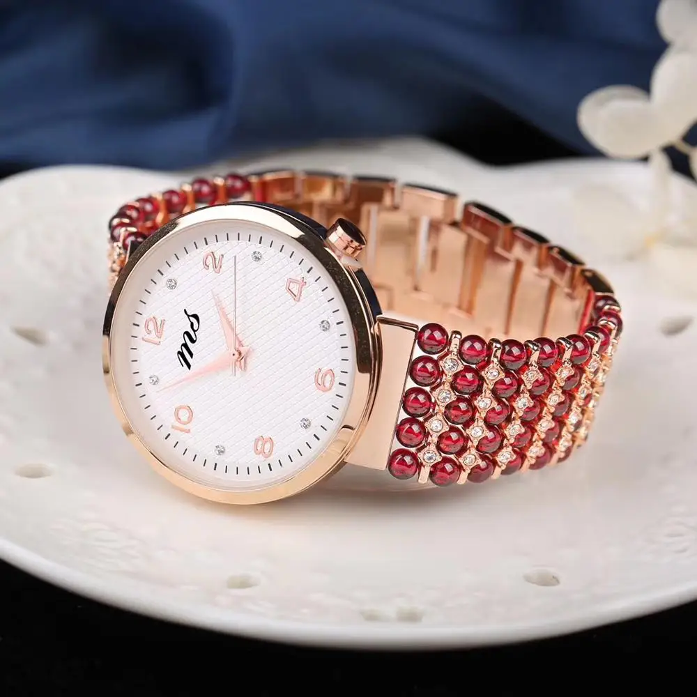 Бусы из натурального граната браслет часы браслет из натурального драгоценного камня Ювелирные Часы женщину для подарка торговля - Цвет камня: Красный