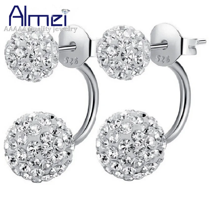 

Almei Cute White Crystal Earrings Silver Color Women Jewelry Red Double Ball Black Stud Earring Flower Brincos boucle d'oreille
