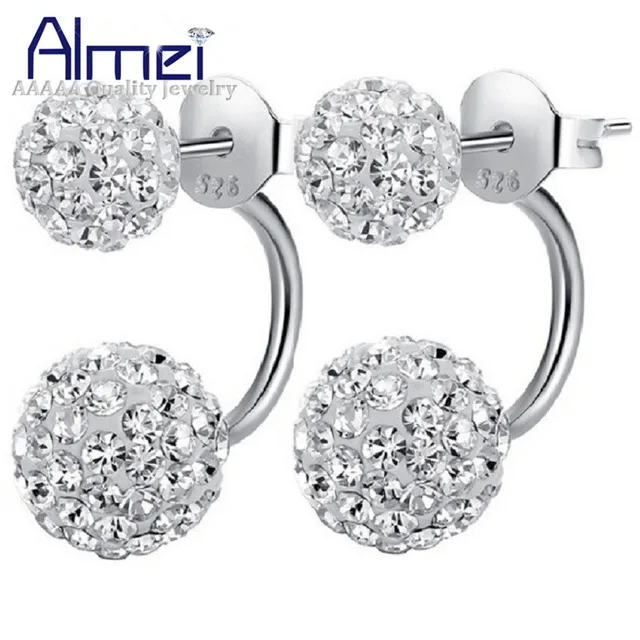 Almei Cute White Crystal Earrings Silver Color Women Jewelry Red Almei Cute White Crystal Earrings Silver Color Women Jewelry Red Double Ball Black Stud Earring Flower