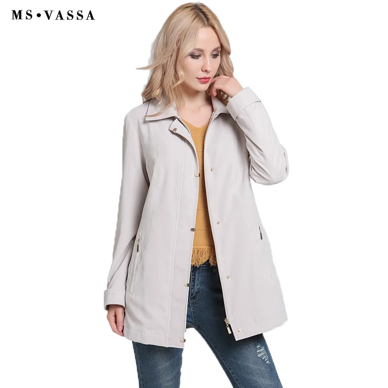 MS VASSA Ladies Jackets Women 2017 New Autumn Spring basic coats turn-down collar plus size 5XL 6XL turn-up cuff outerwear