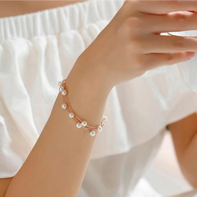 Ol Style Cute 3 Layer Small Bead White Gold Pearl Bracelet Silver Ol Style Cute 3 Layer Small Bead White Gold Pearl Bracelet Silver C Fashion