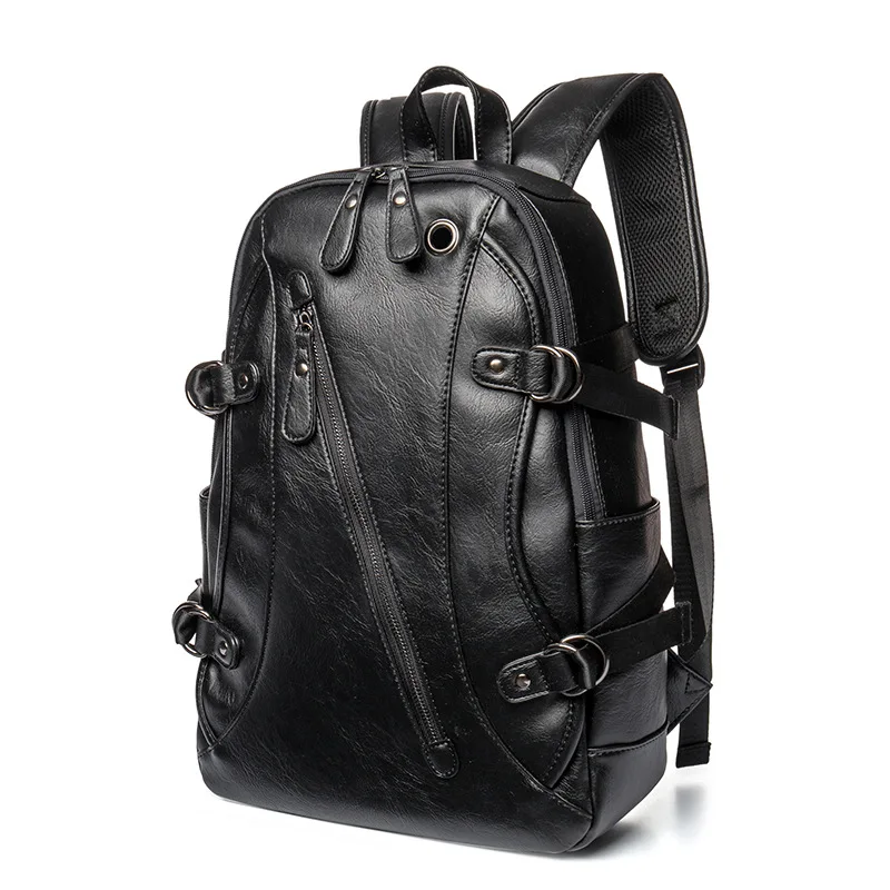

Retro Leather Men's Backpack Male Book Bag Black Fashion Designer Knapsack Travel Mens Backpacks Mochilas Para Ipad Case Mochila