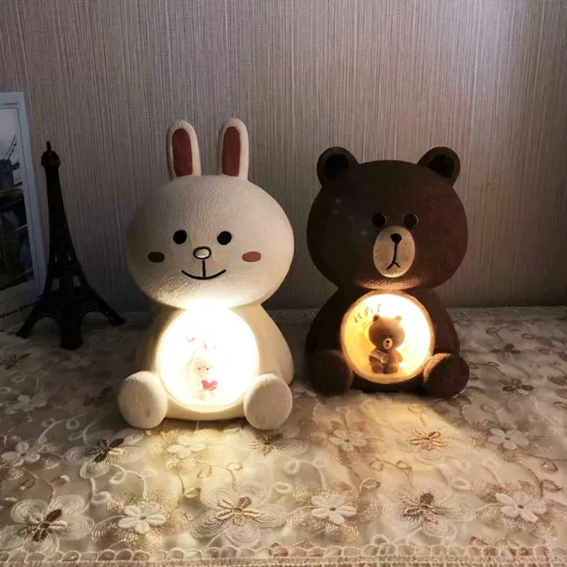 Современный Ночной светильник в виде кролика, ночник в виде гризли, милый детский светильник для детской комнаты, украшение для дома, рождественские лампы