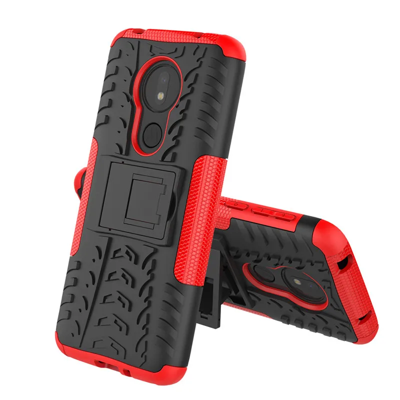 

For Motorola Moto G7 Power/G7 Play Case Dual Layer Tire Pattern Shockproof Armor Cover With Kickstand Moto G7 Power