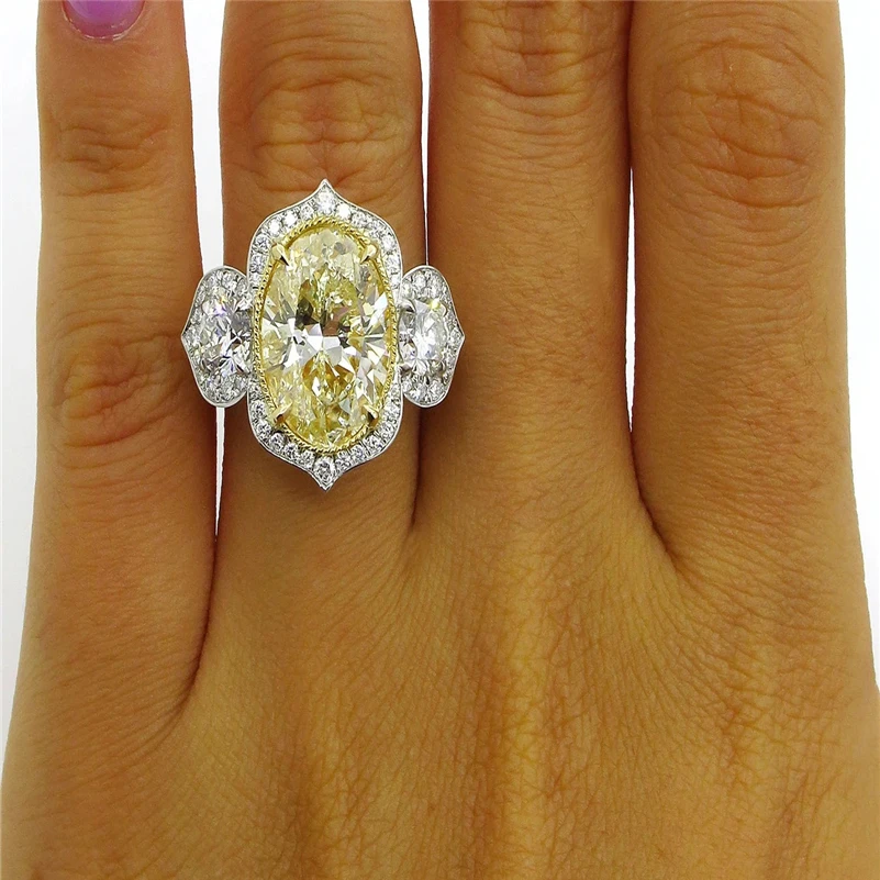 Щепка S925 яйцо Аметрин с бриллиантом кольцо из перидота Bague или Jaune Anillos De овальной