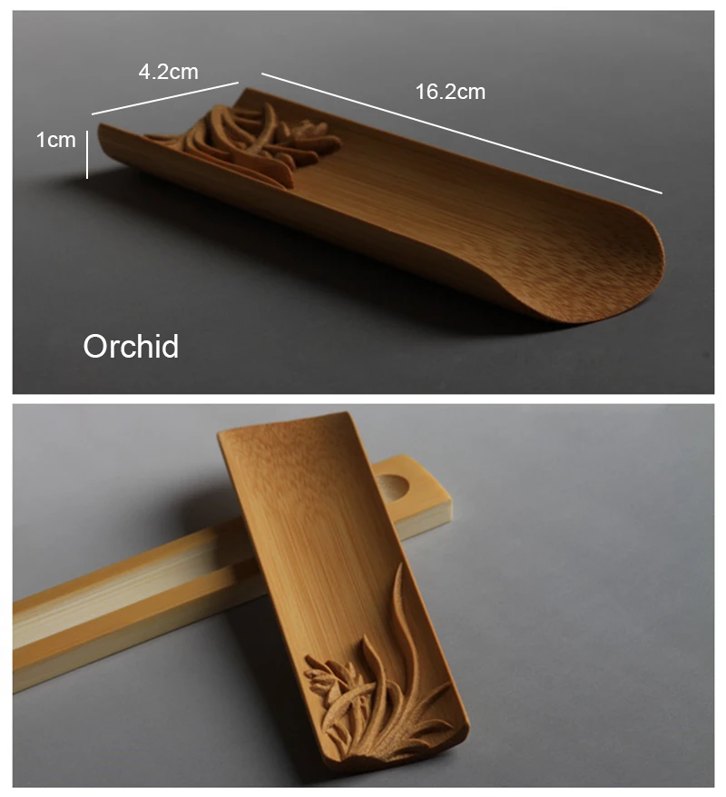 Натуральный старый бамбук Резьба Кофе Инструменты ложки для чая винтажный китайский чайный набор кунг-фу Chahe Cha Ze Слива Орхидея Бамбук Хризантема - Цвет: Orchid