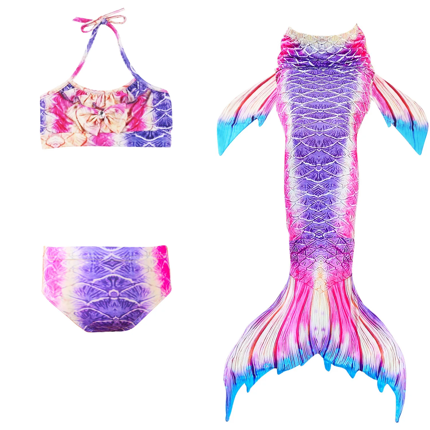 

2018 New 3PCS Kids Mermaid Tail Biniki Set Swimmable Cosplay Costume Mermaid Tail Dress Bathing Suit Costumes No Monofin