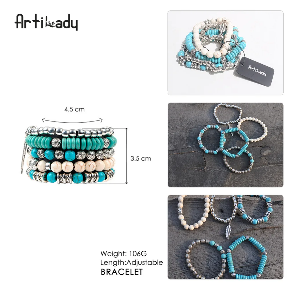 Günstige Artilady buddha perlen 5 stücke set armbänder boho stein armband set für frauen erklärung schmuck party geschenk