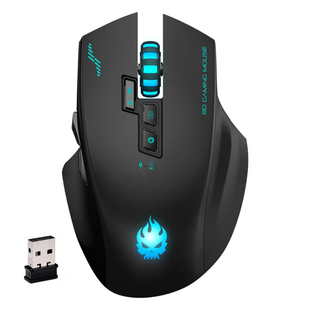 

Built-in Rechargeable Battery Wireless 3 Color Lamp Skull Logo Mouse Mute Silent Gaming Mouse with Charging Cable for Game
