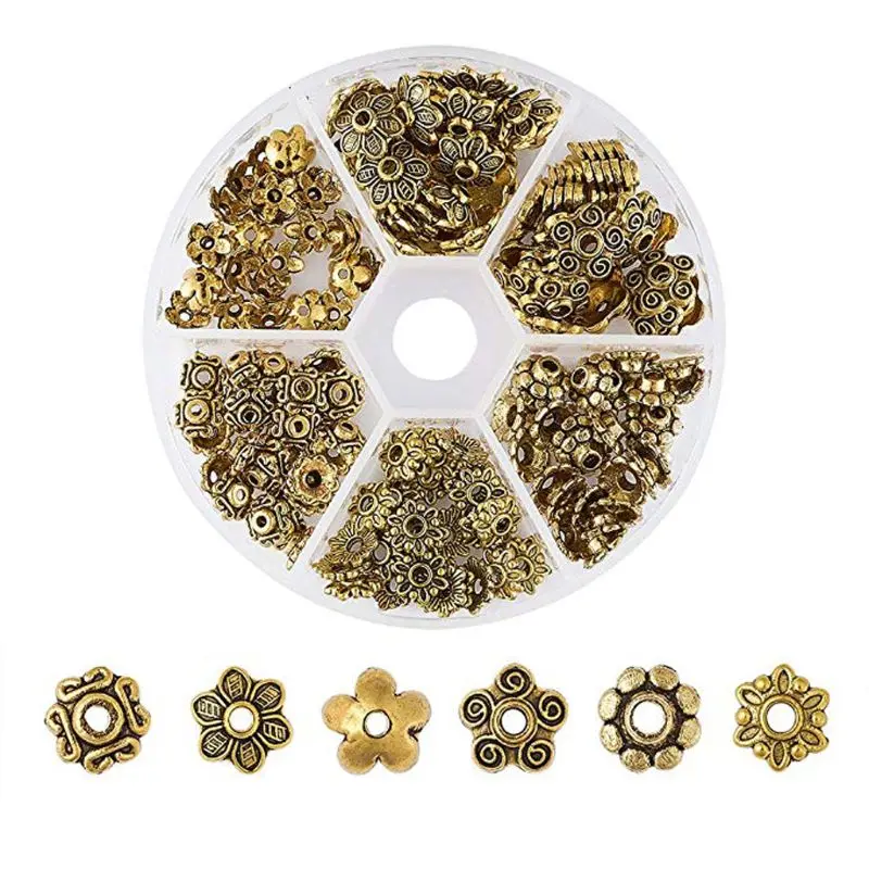 

180 Pcs Tibetan Alloy Flower Petal Bead Caps Spacers for Jewelry Making 6 Colors 2019 Gifts