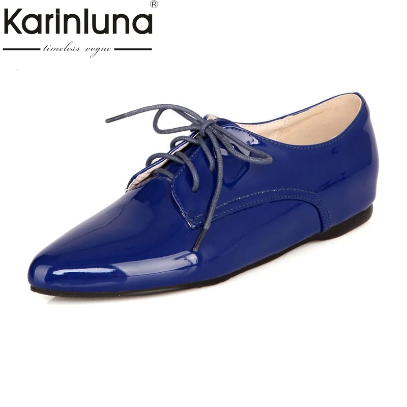 

Karinluna Lace Up Lace Up Patent Upper British Style Women's Oxfords Black Blue White Wine-red Shoes Woman Big Size 34-43