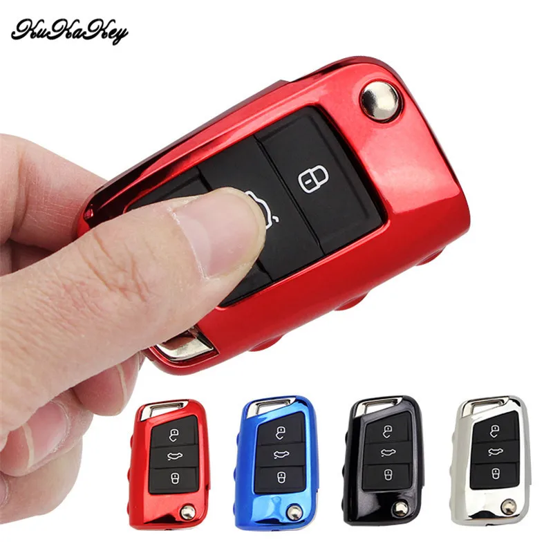 Soft TPU Protection Key Case Cover for VW Volkswagen TIGUAN L Golf 7 GTE 2017 For Skoda Octavia i A7 RS Car Styling Key Shell