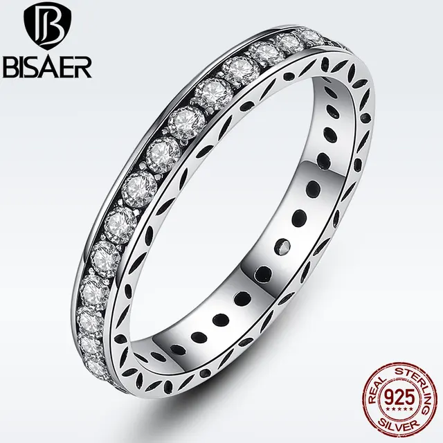 Simple Round Rings for Women Crystals Original 925 Sterling Silver Finger Ring A Simple Round Rings for Women Crystals Original 925 Sterling Silver Finger Ring A