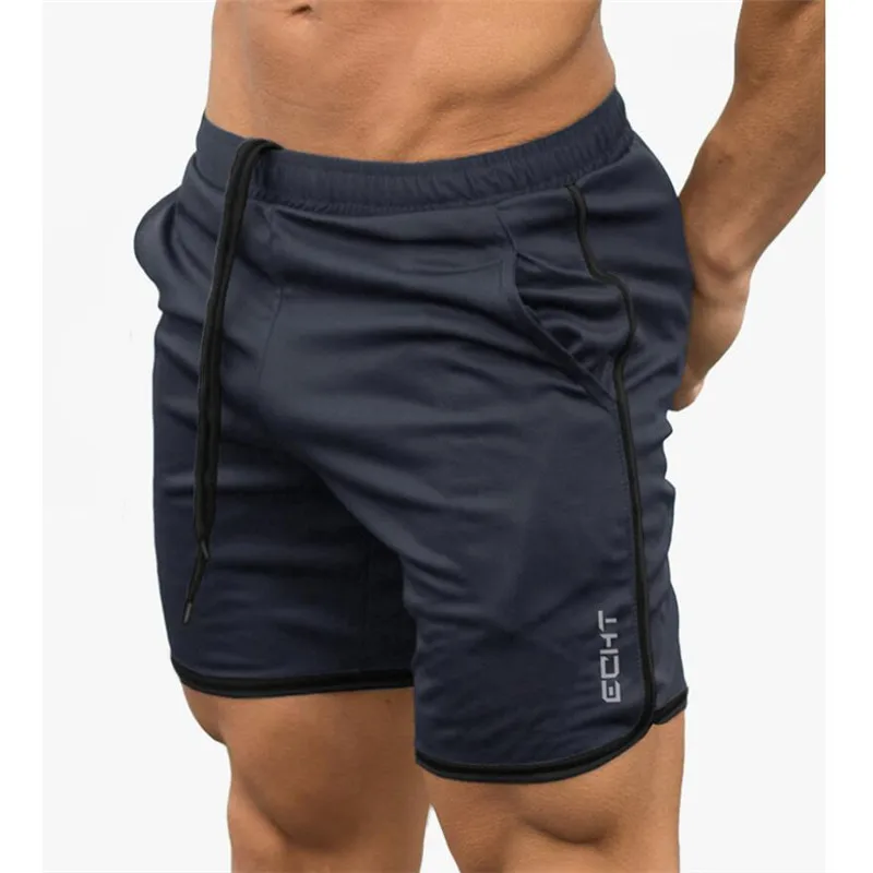 Летние Стильные Мужские дышащие шорты для фитнеса бодибилдинга модные повседневные спортивные тренажеры Мужская тренировка для бегунов брендовые пляжные тонкие шорты - Цвет: navy blue