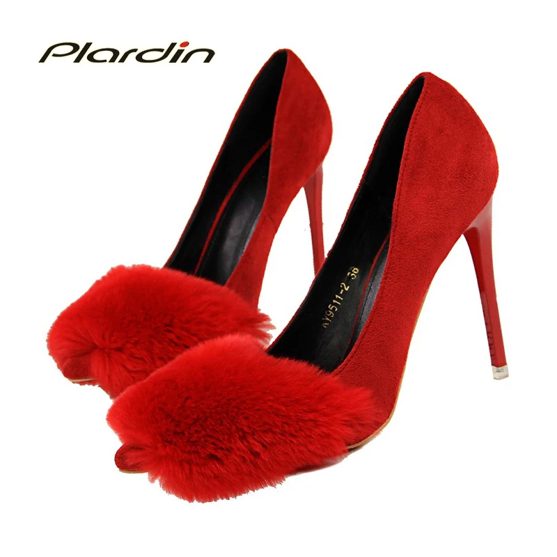 Plardin/Новинка; Женская обувь в сдержанном стиле; милые модные женские вечерние туфли из замши на меху; женские туфли-лодочки на тонком высоком каблуке