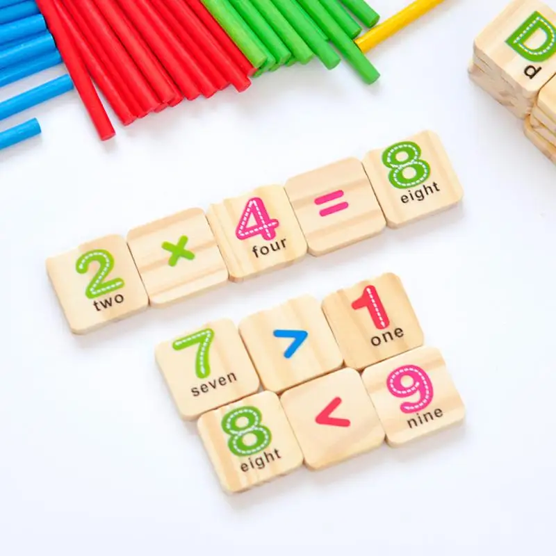 F-blue Wooden Counting Sticks And Numbers Blocks Toy Intelligence Sticks for Kids Mathematical Development