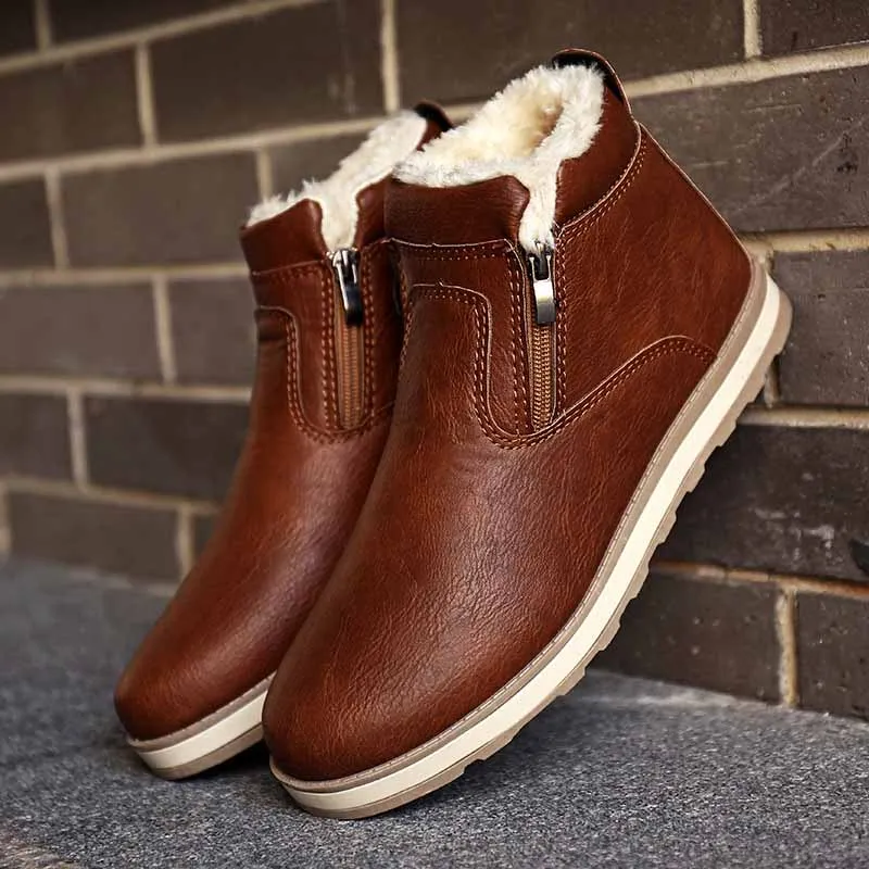 

Masorini Men Winter Warm Boots Casual Shoes Men Fashion Plush Snow Boots Ankle Boots Fur Leather Footwear WW-214