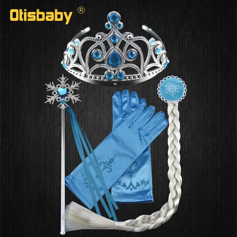 Accessories A OTISBABY/костюм Эльзы для девочек; голубое платье Снежной Королевы; платье принцессы с длинным шлейфом для Хэллоуина, рождественской вечеринки; маскарадный костюм с блестками - Цвет: Accessories A