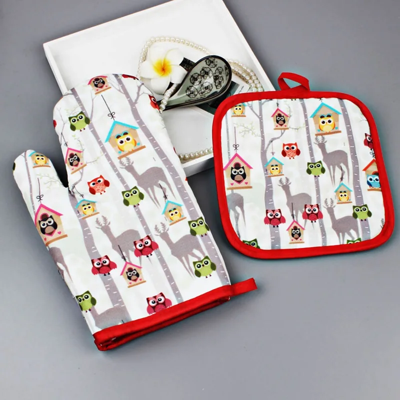 

Owl Oven Baking Gloves Insulation Pad Lovely Owl Pattern Kitchen Cooking Microwave Oven Mitt Insulated Non-slip Glove
