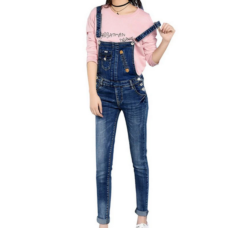 M&S&W Women Fashion Jumpsuit Denim Bib Cotton Jeans Spaghetti Strap Slim Pants