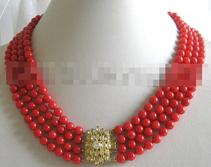 

1103 4row perfect round red coral necklace - GP clasp