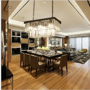 

L Square Crystal Chandelier Modern Restaurant Lighting Simple Dining Room Lighting Crystal Restaurant Chandelier