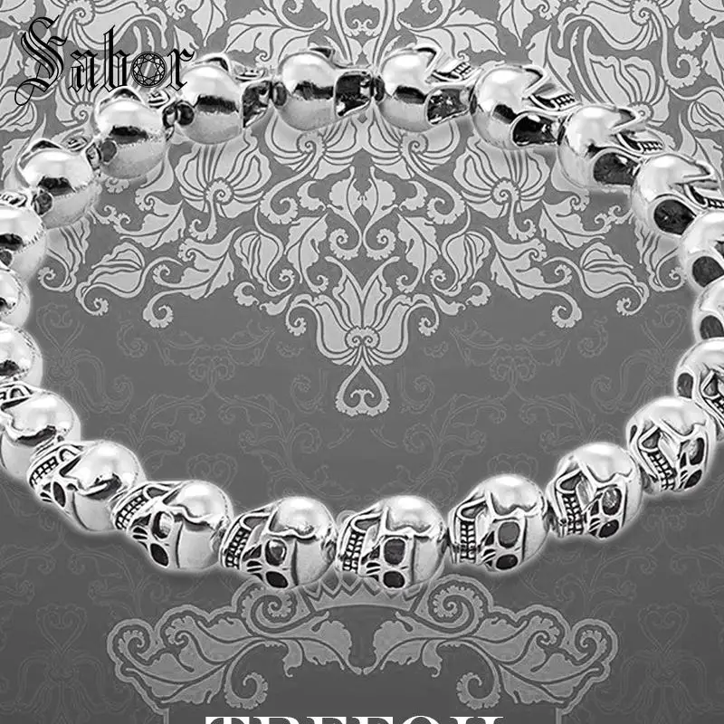 

thomas Bracelet Men Strand Silver Skull Beads 2019 New Blackened Silver Fashion Jewelry Punk Gift Men Boy Women Girls mens