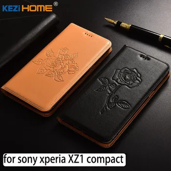 

for Sony Xperia XZ1 Compact case Flip embossed genuine leather soft TPU back cover for Sony Xperia XZ1 Compact coque